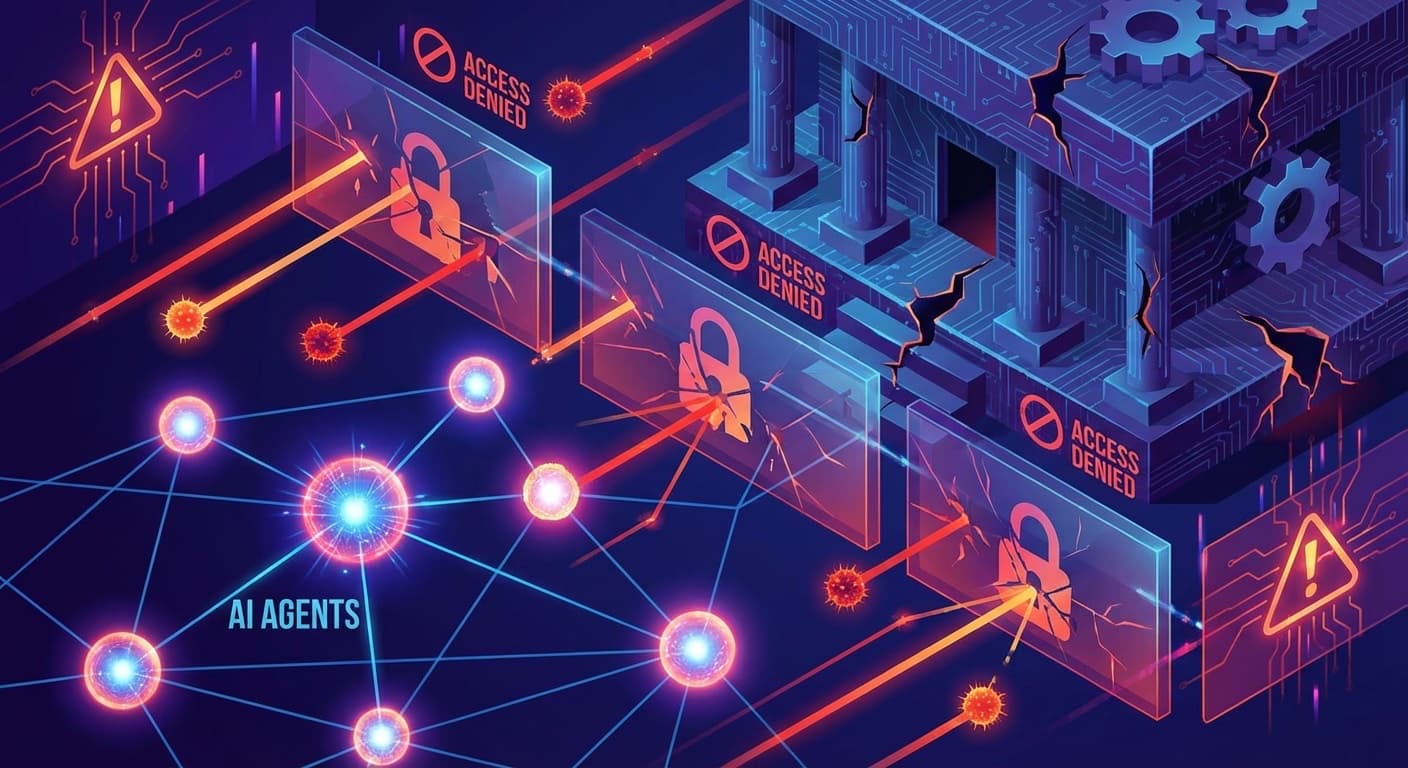 AIエージェントがセキュリティ障壁を突破する概念図