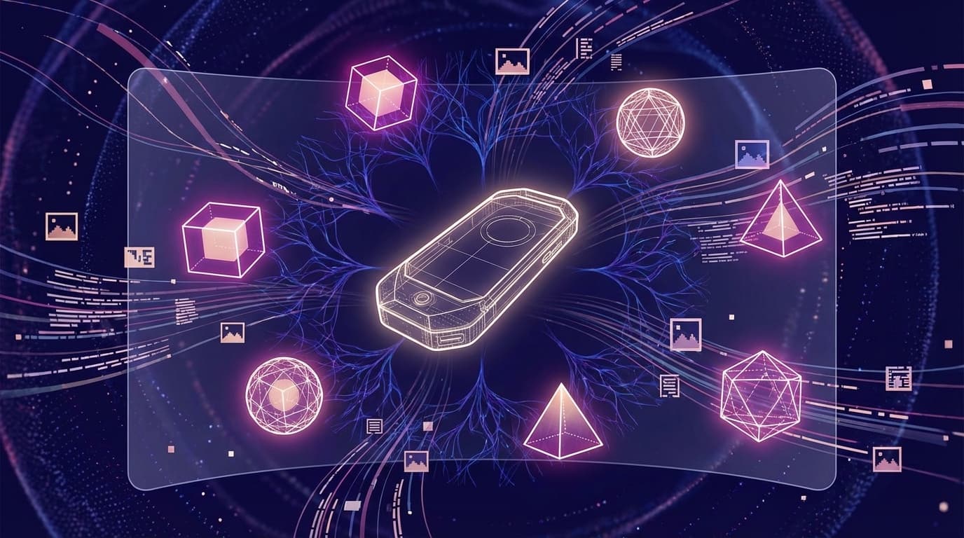 AIネイティブプロダクト開発を表す抽象的なデジタルアートイラスト