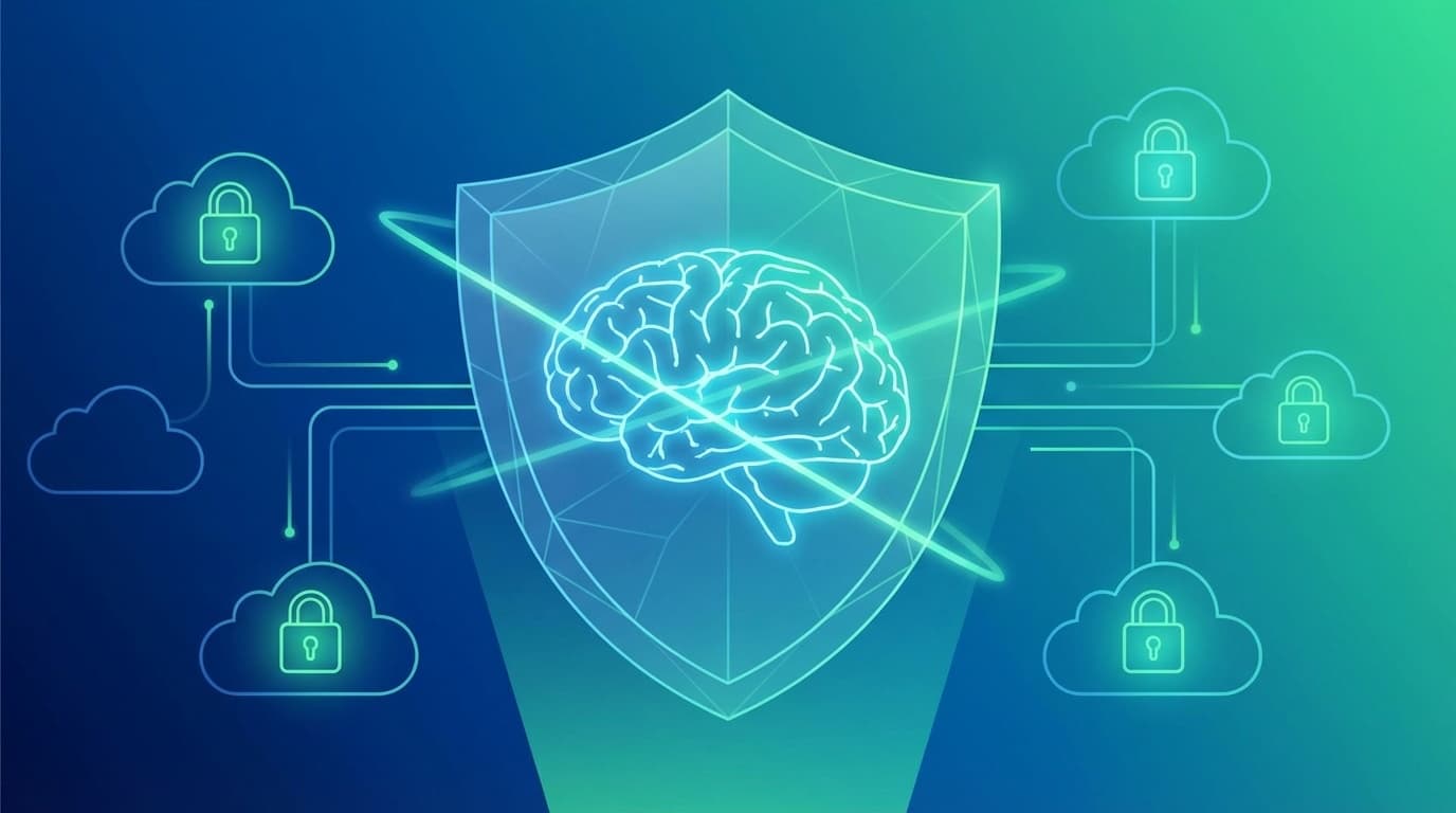 AI-SPMのイメージ:ニューラルネットワークを保護するシールドとクラウドセキュリティチェックポイント