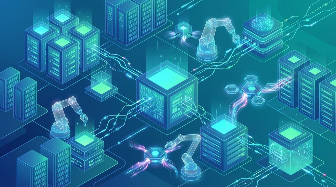 AIOpsとSelf-Healing Systemsを表す抽象的なデジタルイラスト