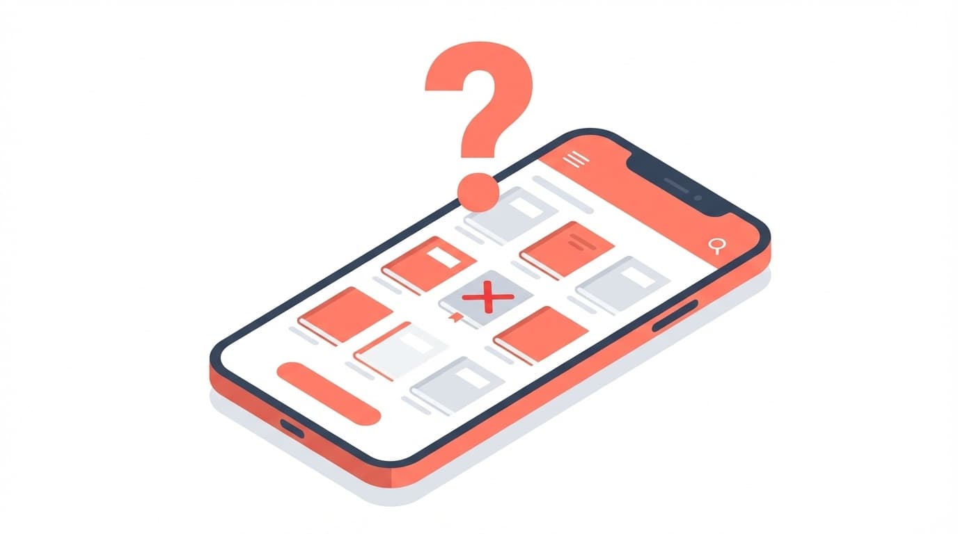 Kindleアプリで電子書籍が表示されないトラブルのイメージイラスト