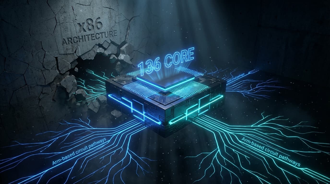 Arm AGI CPU 136コアチップがx86アーキテクチャの壁を突き破る概念図