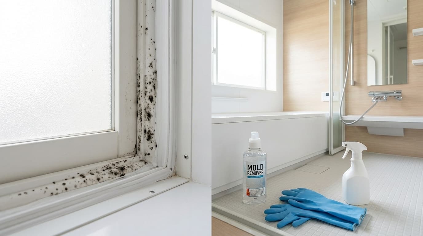 お風呂のゴムパッキンの黒カビと掃除道具