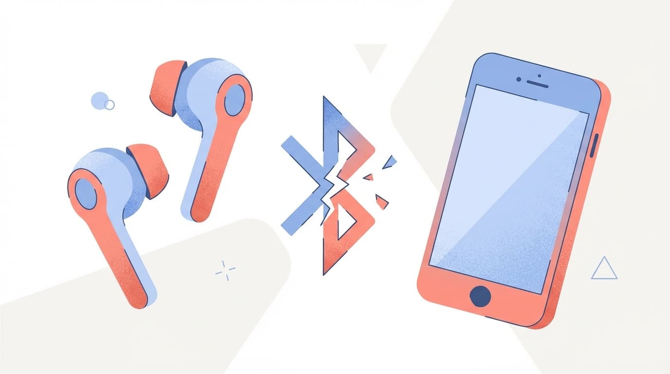 Bluetoothイヤホンとスマートフォンの接続トラブルのイメージイラスト