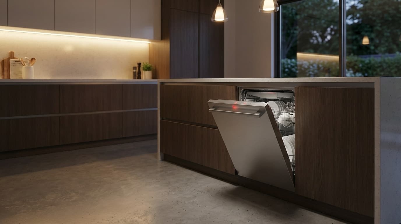 ビルトイン食洗機のコントロールパネルが点滅している様子