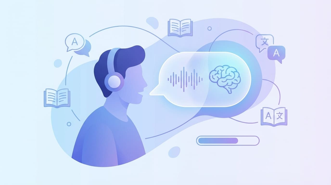 ChatGPTの音声モードで英会話練習をしているイメージイラスト