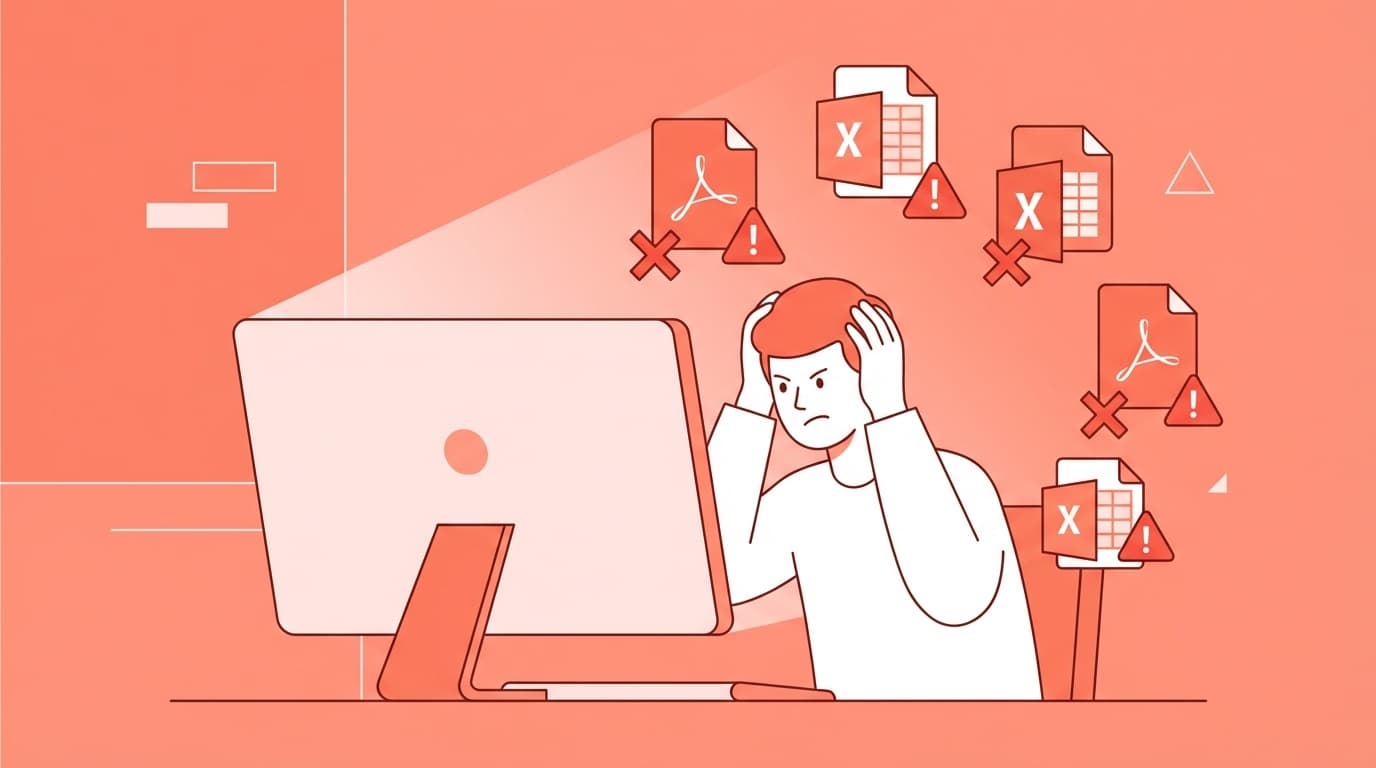 ChatGPTにPDFやExcelファイルをアップロードしたのに読めないトラブルのイメージイラスト