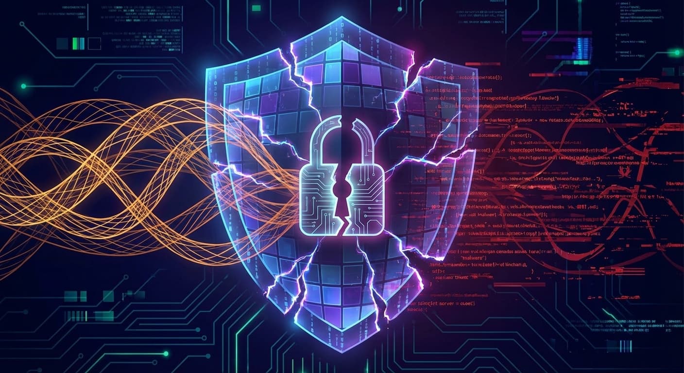 Claude Mythos AI安全性パラドックス ── 破砕する防御シールドとAIニューラルネットワークの対比