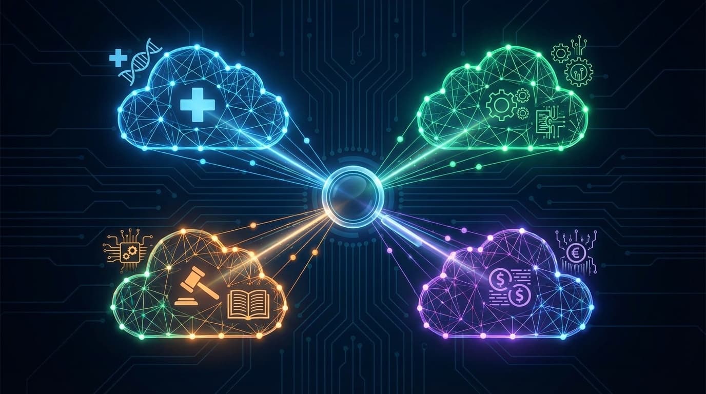 ドメイン特化型言語モデルを表す抽象的なデジタルイラスト