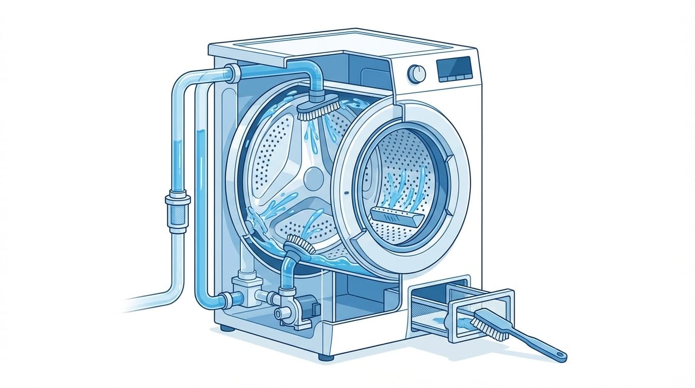 ドラム式洗濯機の内部構造と分解掃除のイメージイラスト