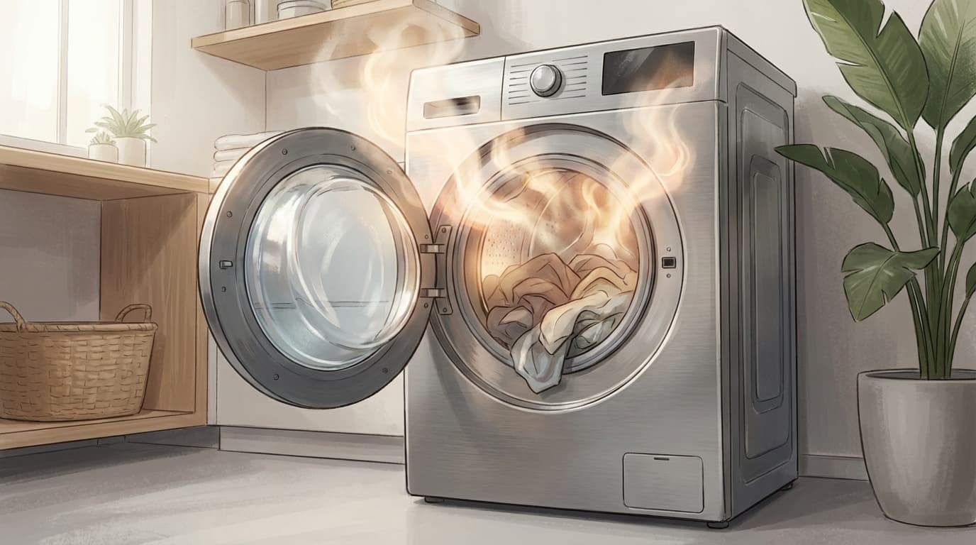 ドラム式洗濯機の乾燥が終わらない・生乾きのまま残る様子のイラスト