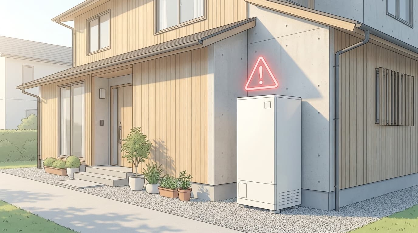 エコキュートが故障してエラーが表示されている様子のイラスト