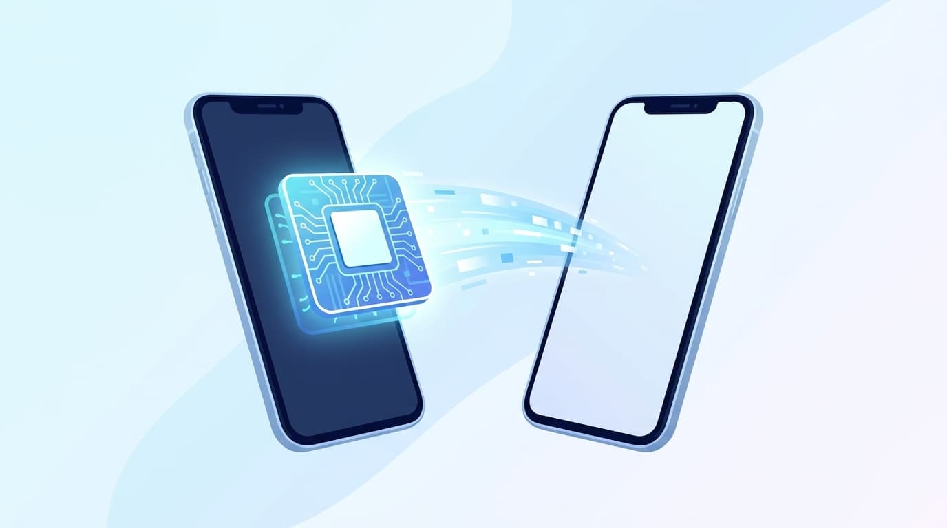 スマホ間でeSIMをワイヤレス転送しているイラスト