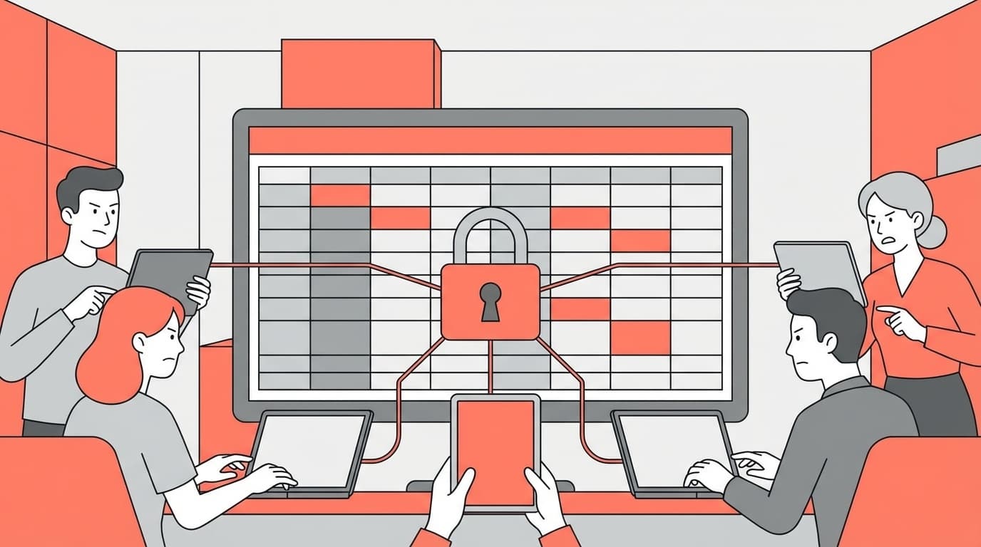 Excelの共同編集でロックされている様子を表すイラスト