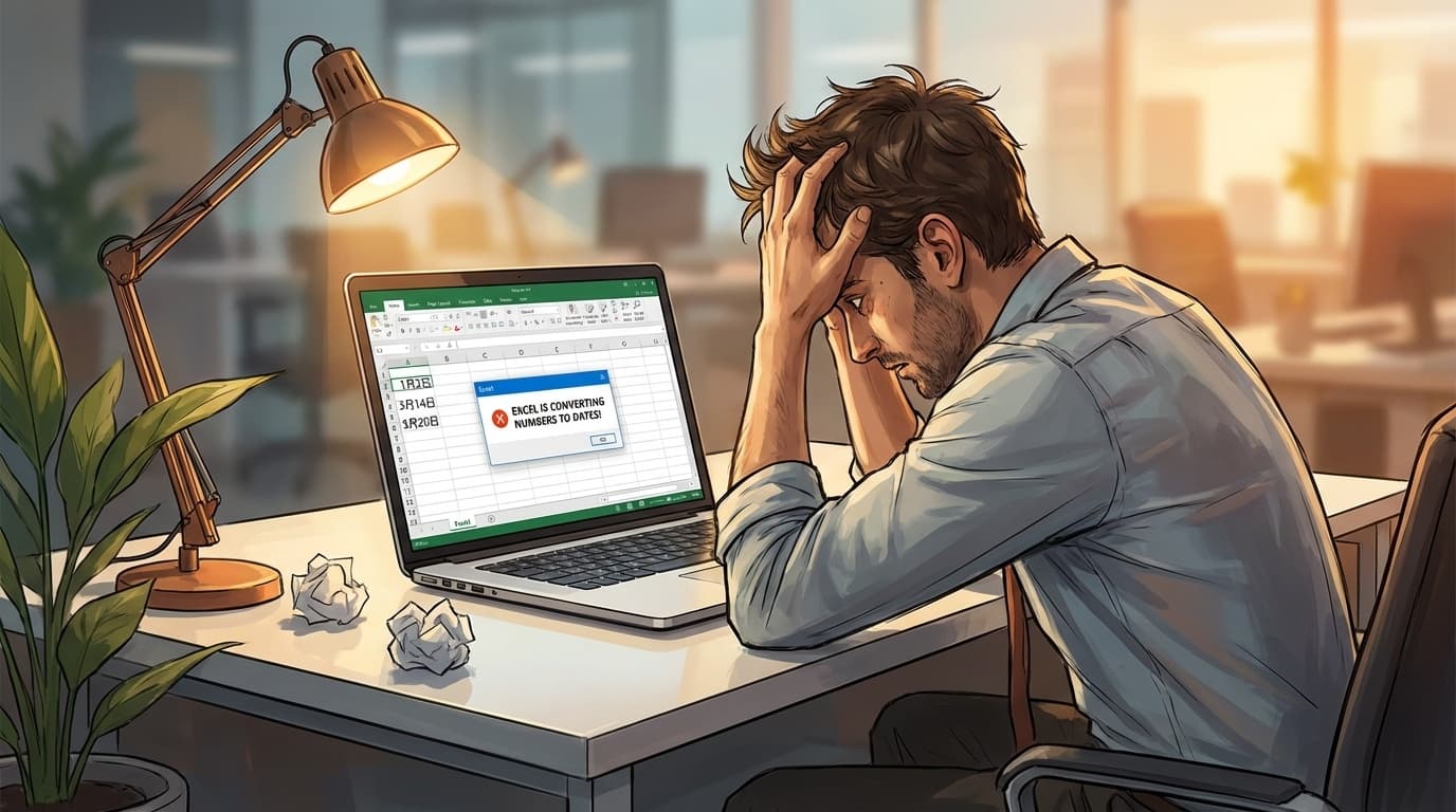 Excelで数字が勝手に日付に変換される問題のイメージ