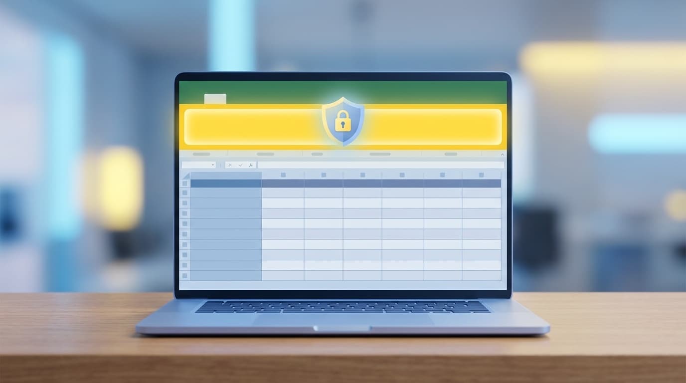 Excelの保護されたビューで黄色い警告バーが表示されたノートパソコンの画面イメージ
