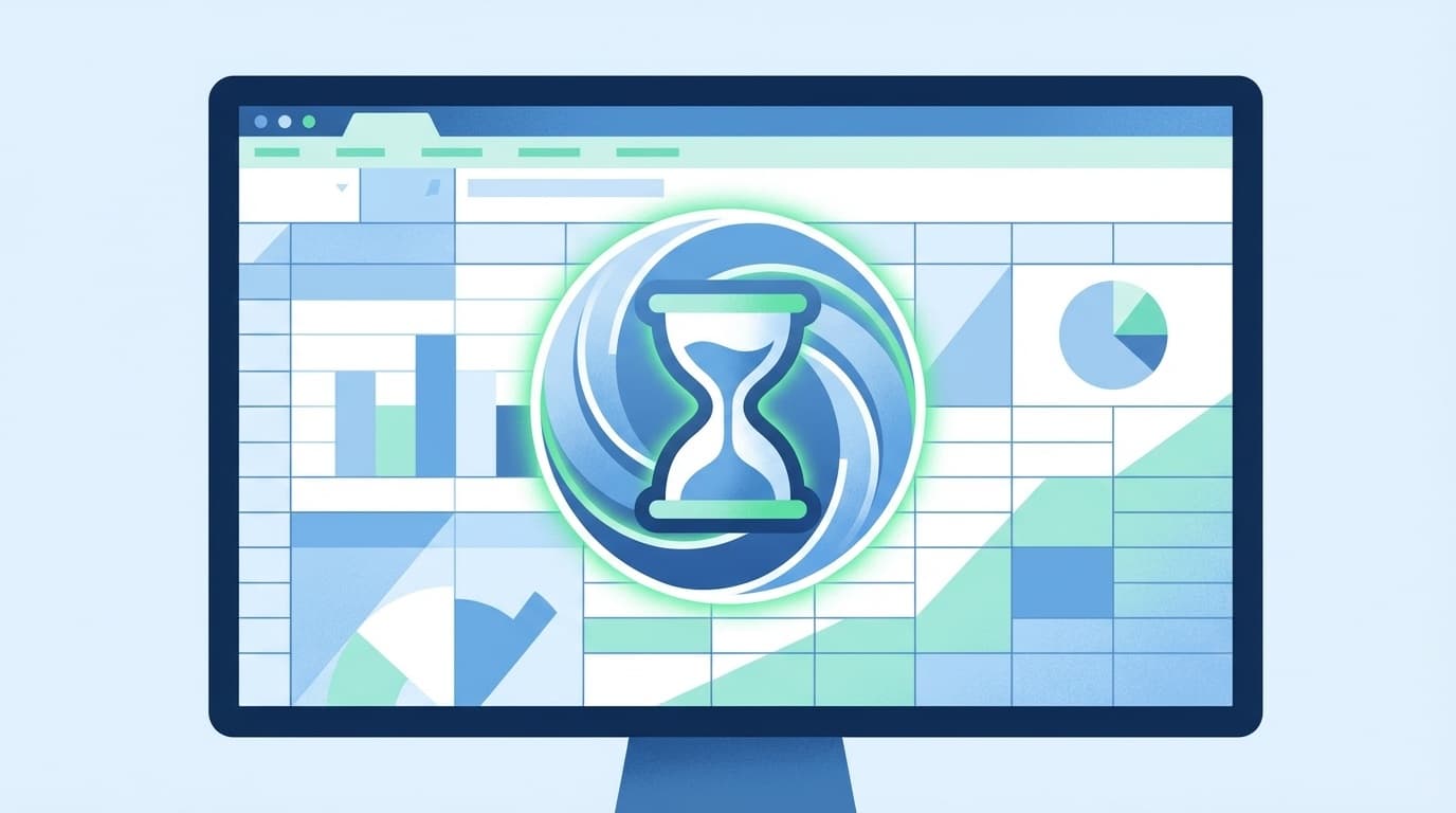 Excelのスプレッドシートがフリーズしている様子を表すイラスト