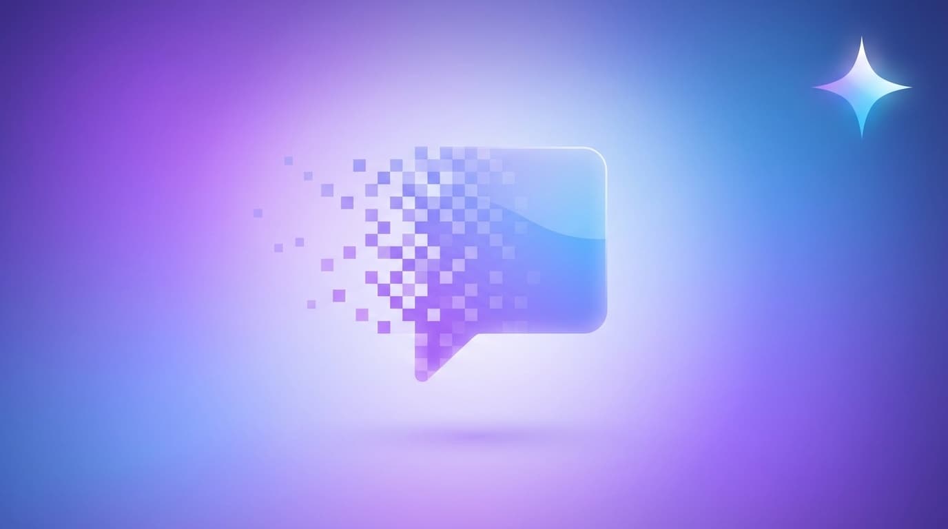 Geminiの会話履歴が消えるイメージ — チャットバブルが消失するデジタルプライバシーのコンセプトイラスト