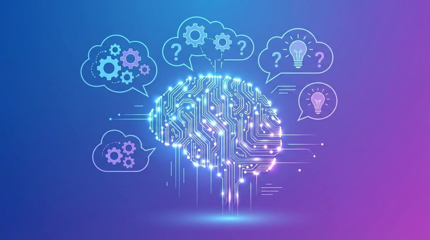 AIの思考プロセスを表す回路基板パターンの脳のイラスト