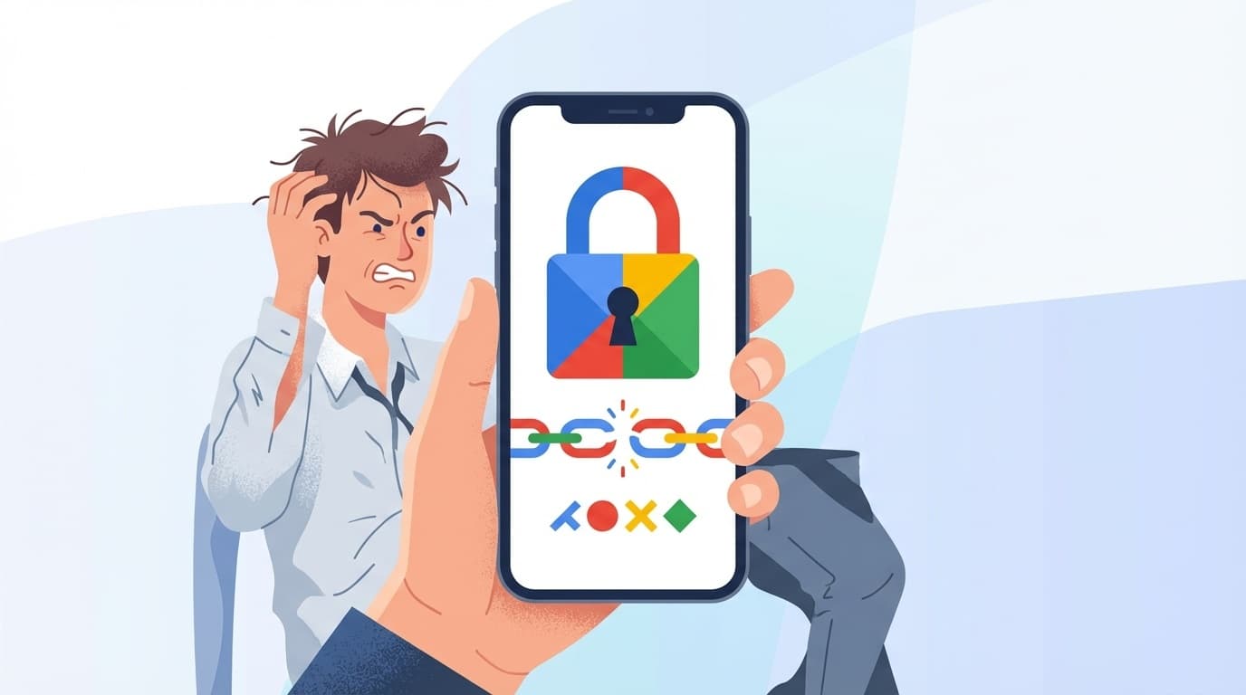 Googleアカウントにログインできず困っている人のイラスト
