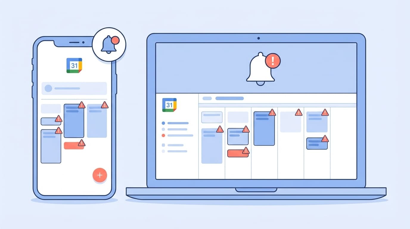 Googleカレンダーの通知が来ない問題の対処法を解説するイメージ画像