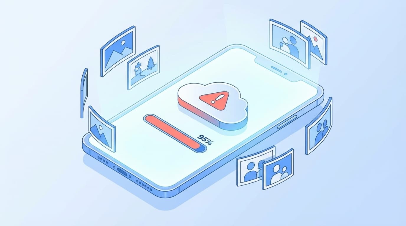 Googleフォトの保存容量がいっぱいになったスマートフォンのイラスト