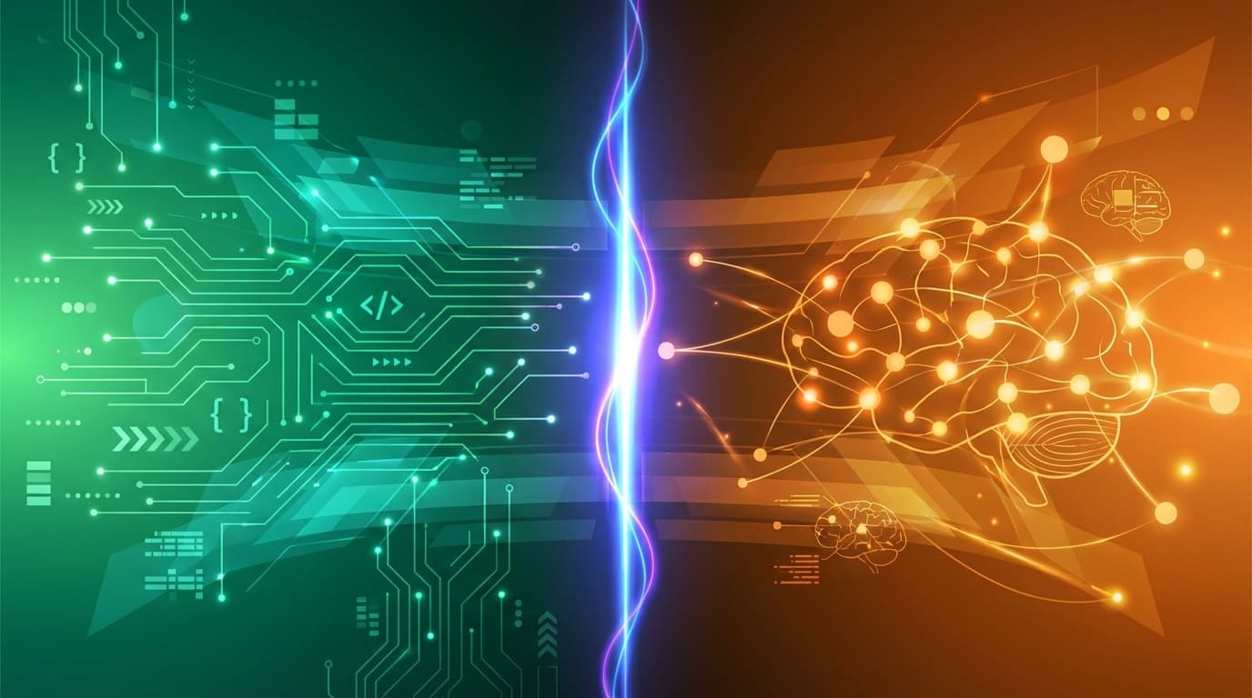 GPT-5.3-CodexとClaude Opus 4.6の同時リリースを表現した抽象的なイラスト