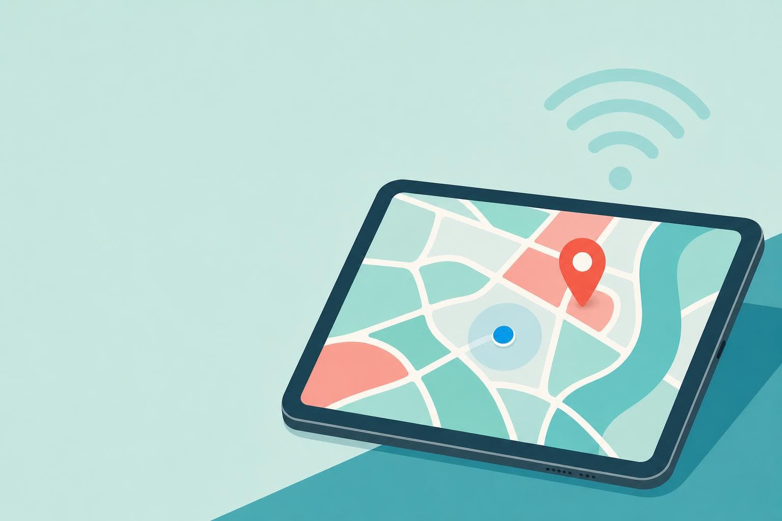 iPadの地図アプリで青い現在地の点が実際の場所からずれているイメージ