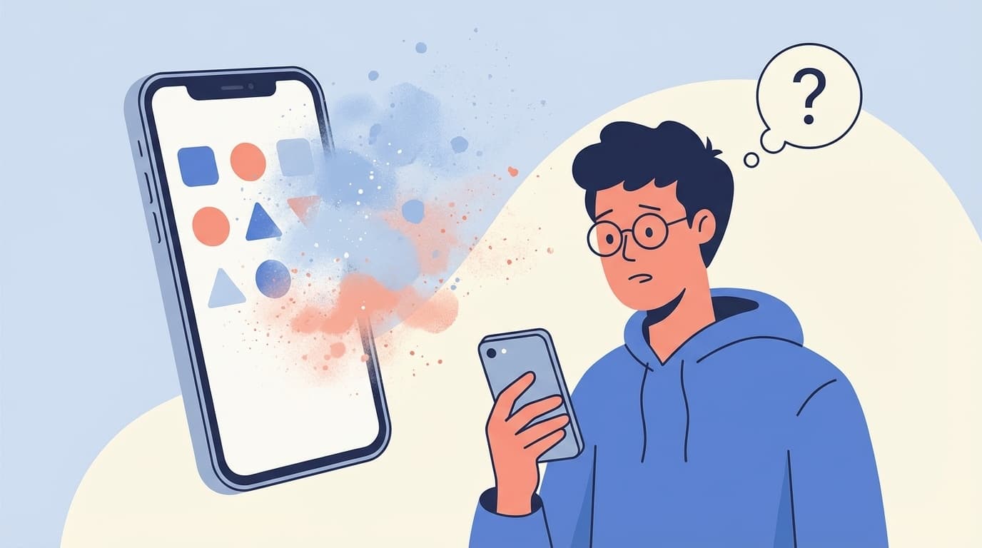 iPhoneのホーム画面からアプリが消えた様子のイラスト