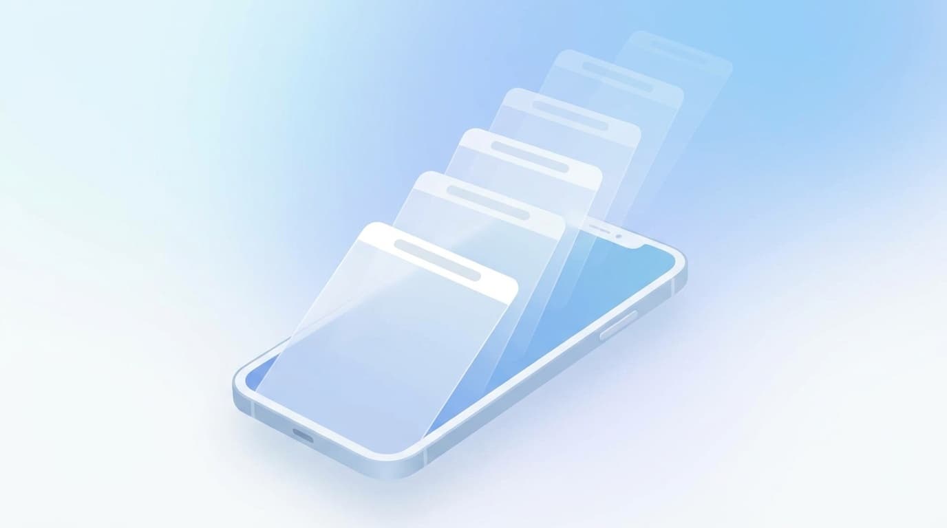 iPhoneのSafariでタブが消えて浮遊するイメージイラスト