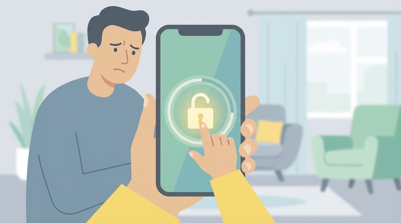 iPhoneのスクリーンタイムを子どもに突破されるイメージ:ロック解除されるスマートフォン