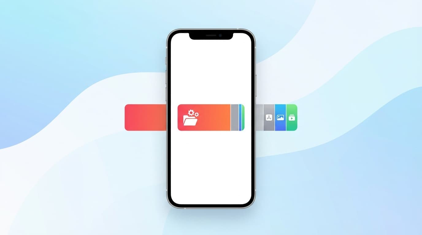 iPhoneのストレージ画面でシステムデータが大きく表示されているイラスト