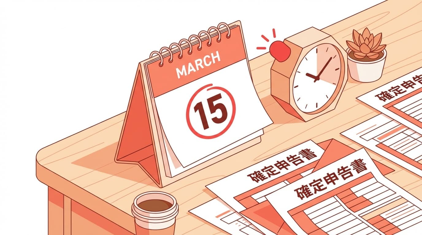 確定申告の期限切れを表すカレンダーと書類のイラスト