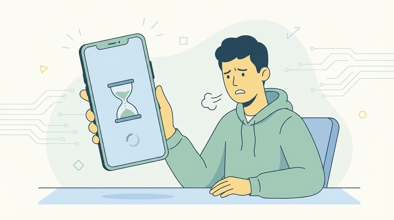 新しいスマホがフリーズして動作が重い様子のイラスト