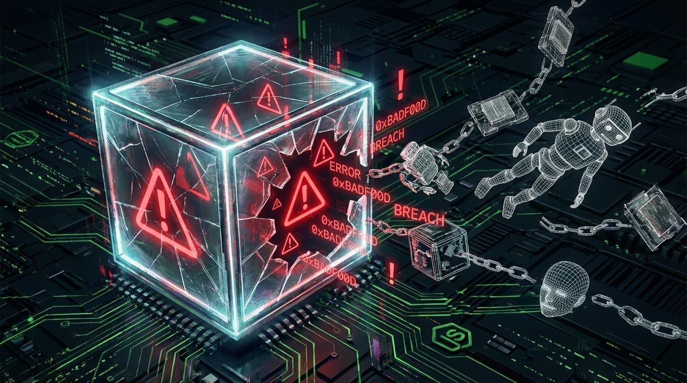 Node.jsサンドボックスが崩壊し、コードフラグメントとプロトタイプチェーンが脱出する概念図