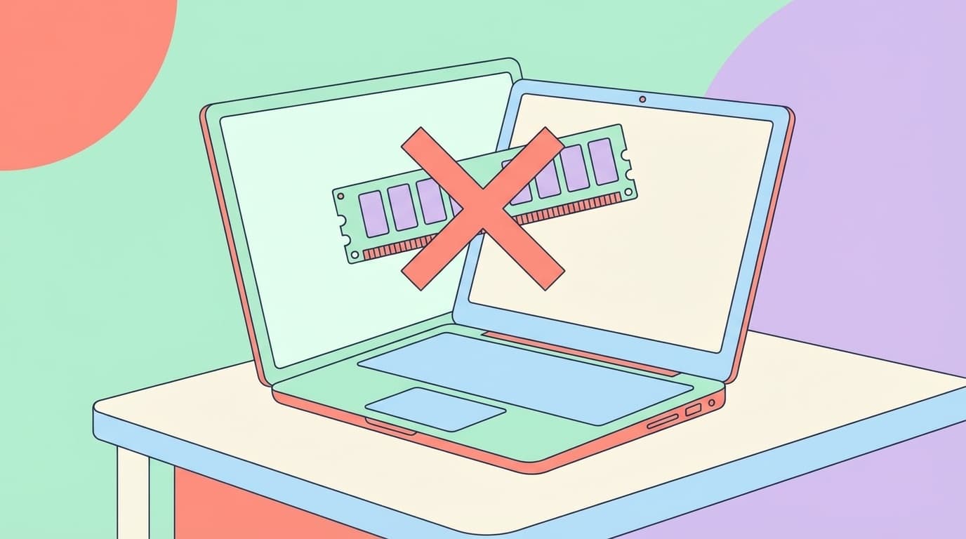 ノートPCのメモリ増設ができないイメージ。オンボードメモリの見分け方を解説