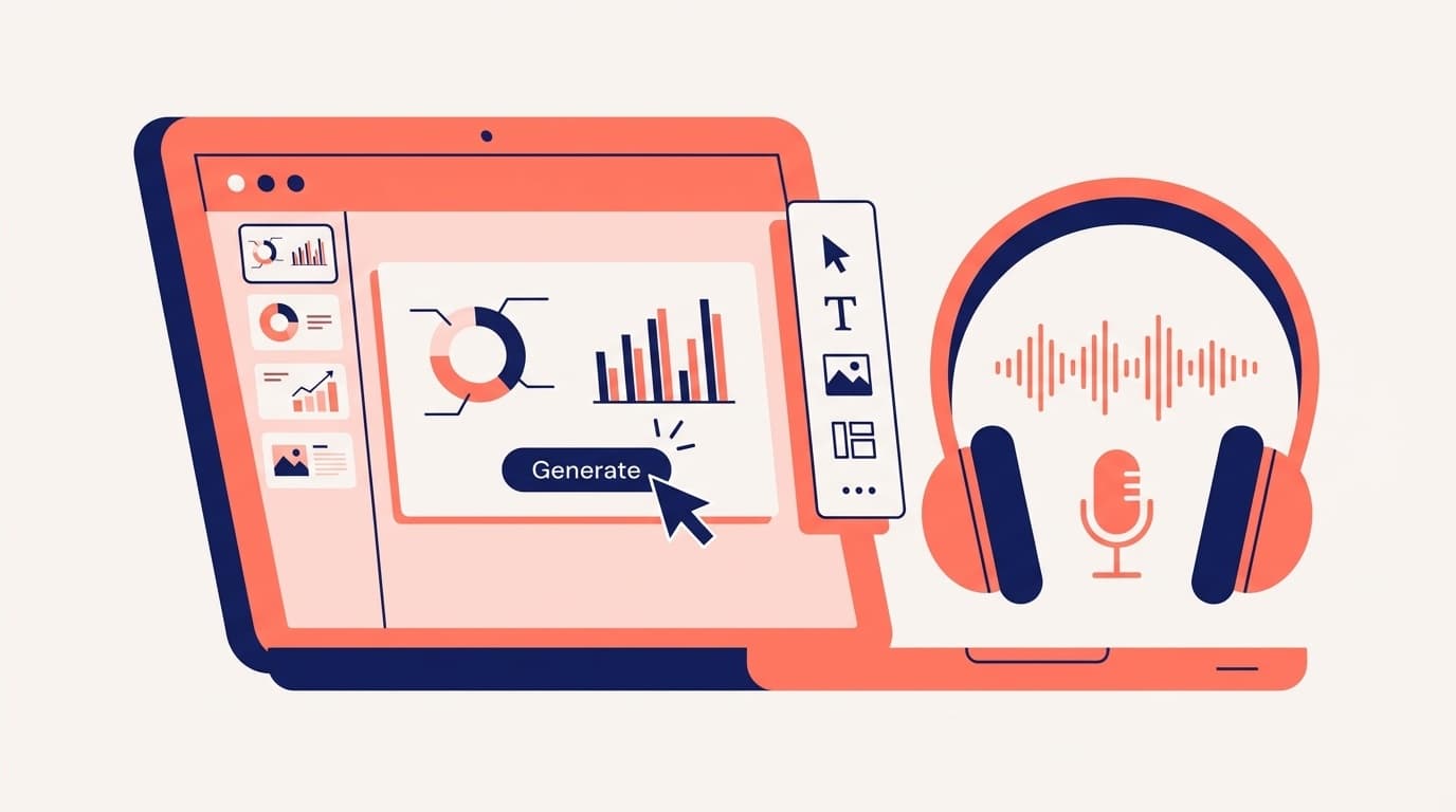 NotebookLMのスライド編集と音声カスタマイズのイメージイラスト