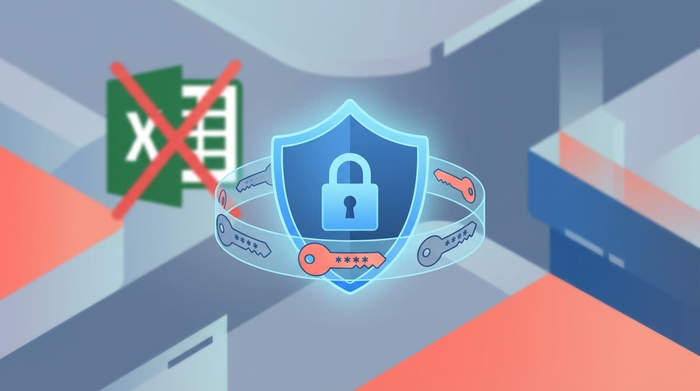 職場のパスワード管理ツールのイメージ:デジタルロックとシールドが鍵を守る概念図