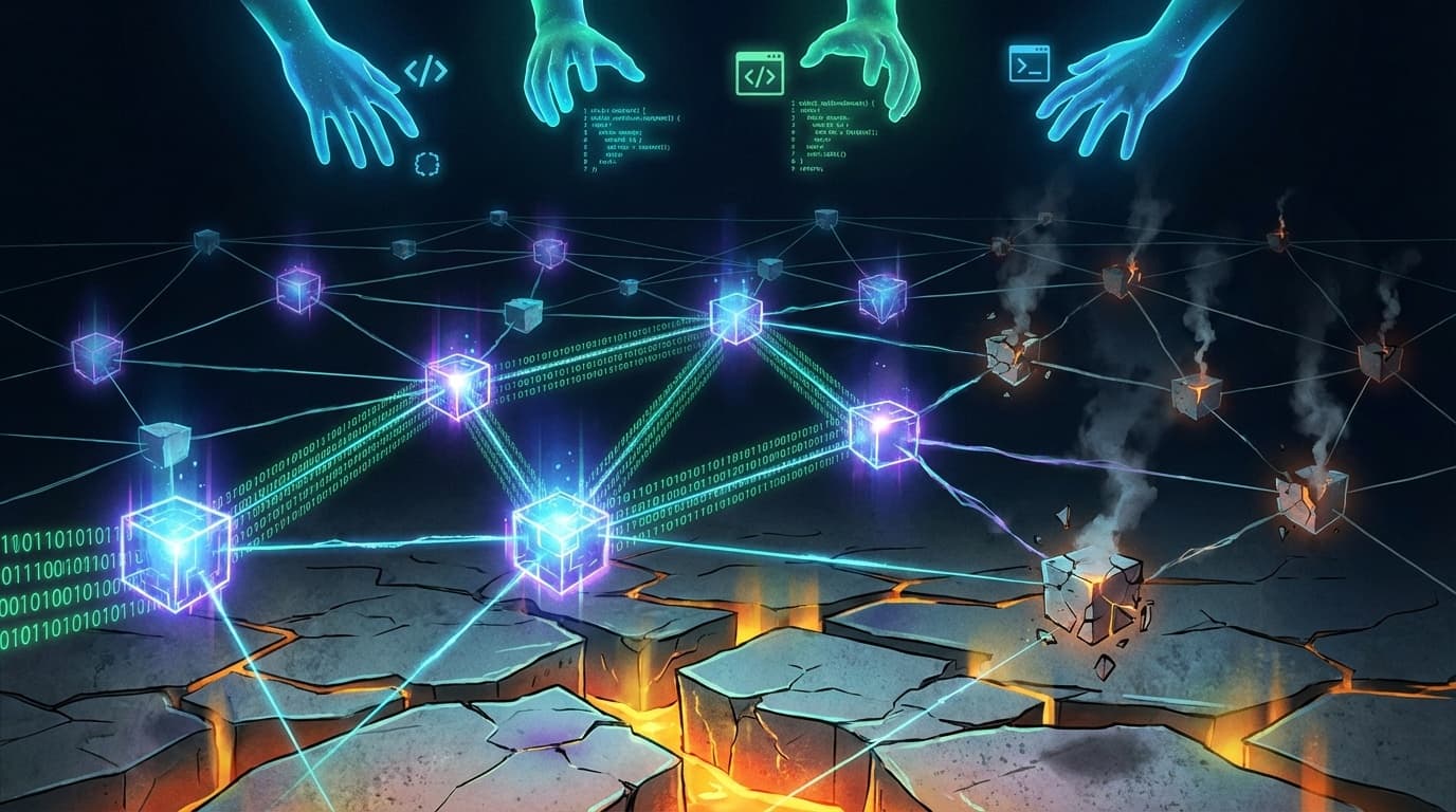 オープンソースコミュニティの持続可能性危機を表す接続されたノードのネットワーク