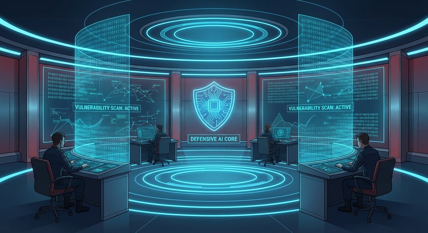 GPT-5.4-Cyberの防御側特化型AIコマンドセンター ── バイナリ逆解析とTrusted Accessの概念図