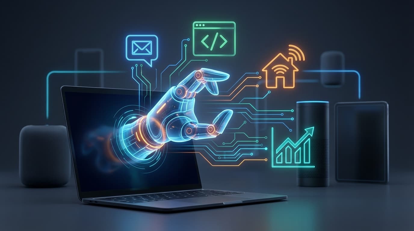 OpenClawのコンセプトイラスト——ローカルマシンから各種アプリやデバイスに接続するAIエージェントの手