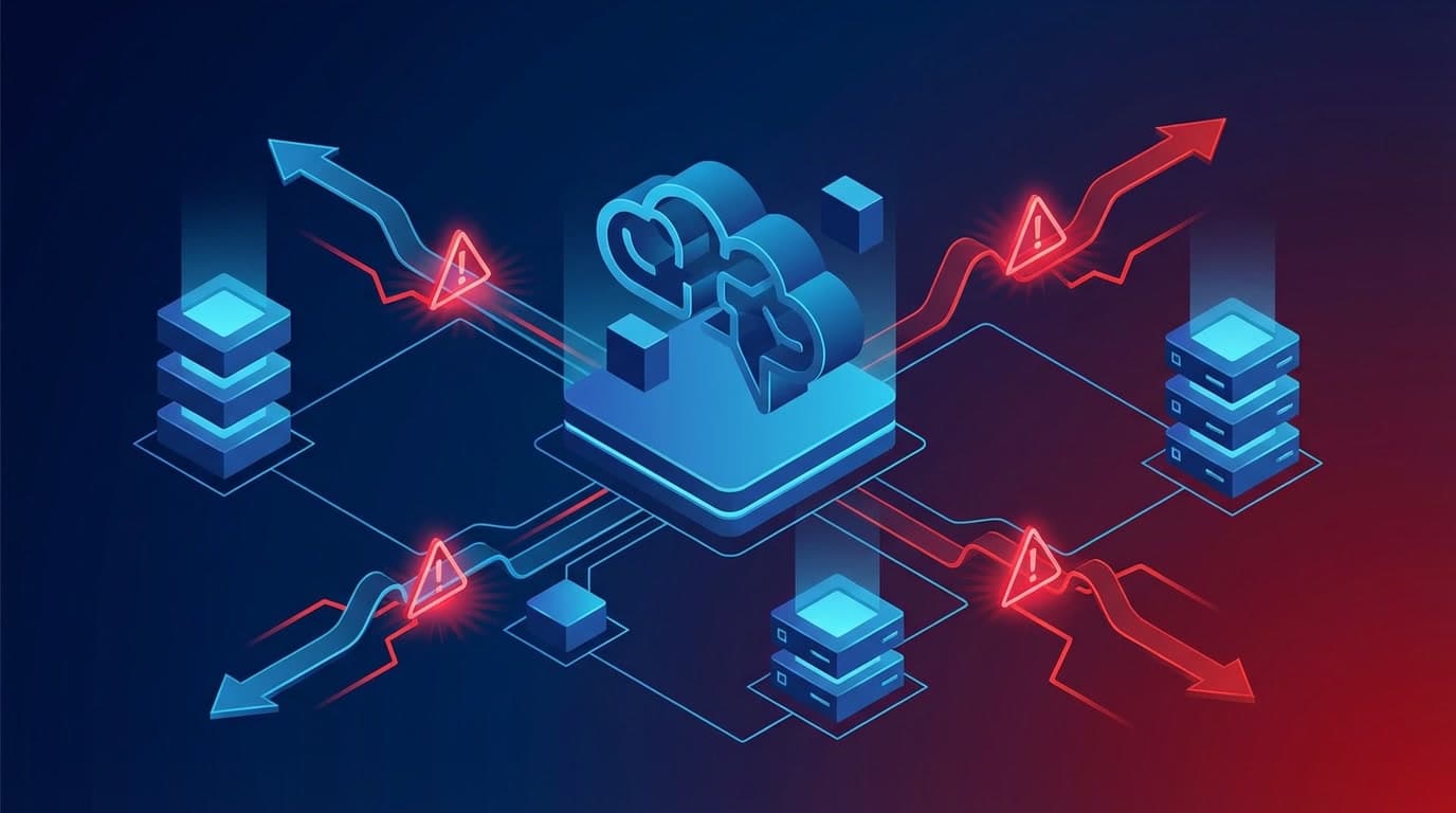 Payload CMS SQLインジェクション脆弱性を示すデータベース層とセキュリティ警告の抽象的なイラスト