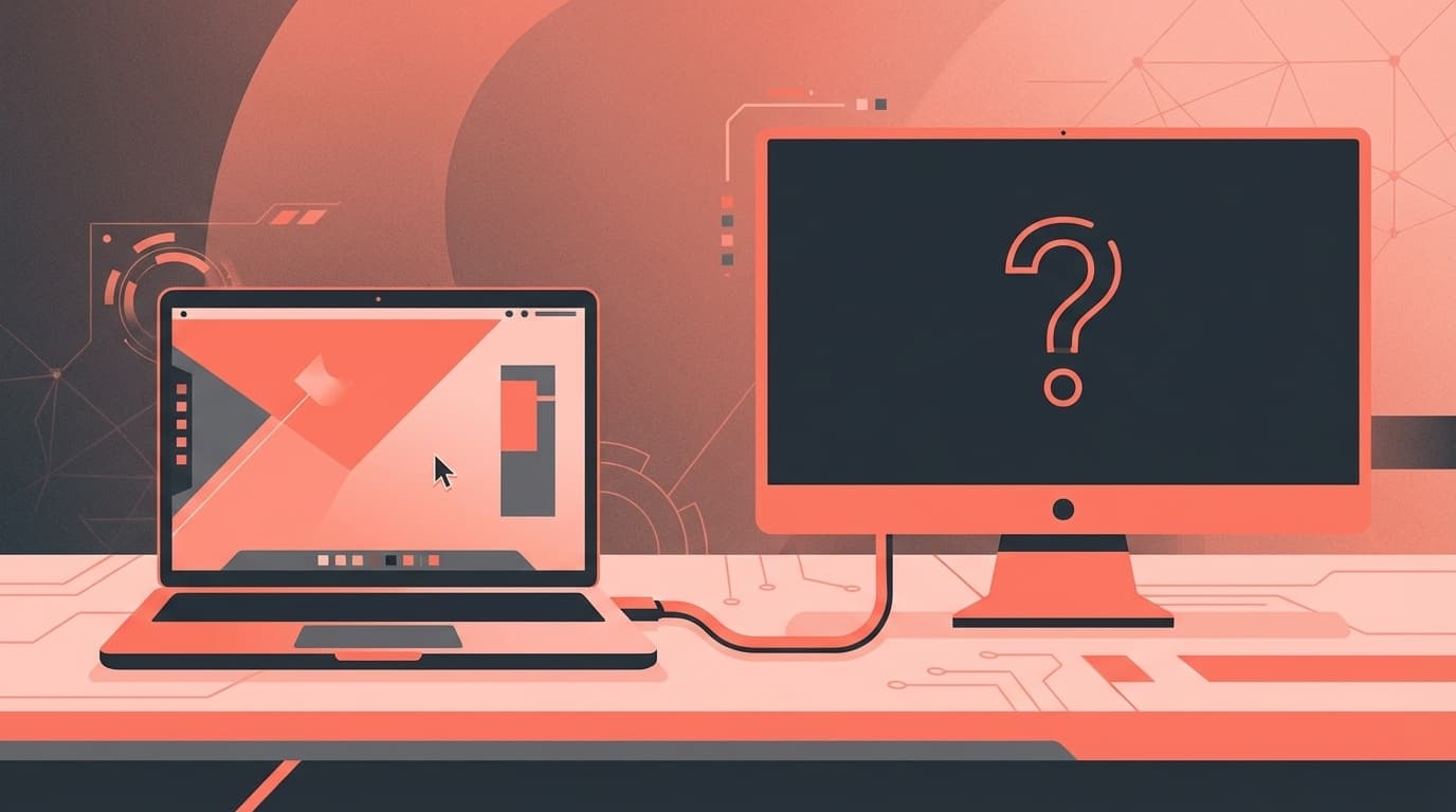 PCに外部モニターを接続しても画面が映らないトラブルのイメージイラスト