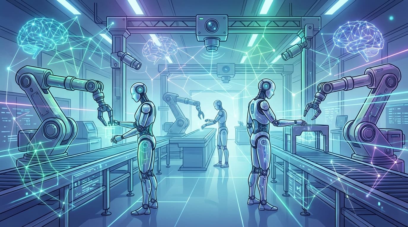 フィジカルAIとヒューマノイドロボティクスを表す抽象的なデジタルイラスト