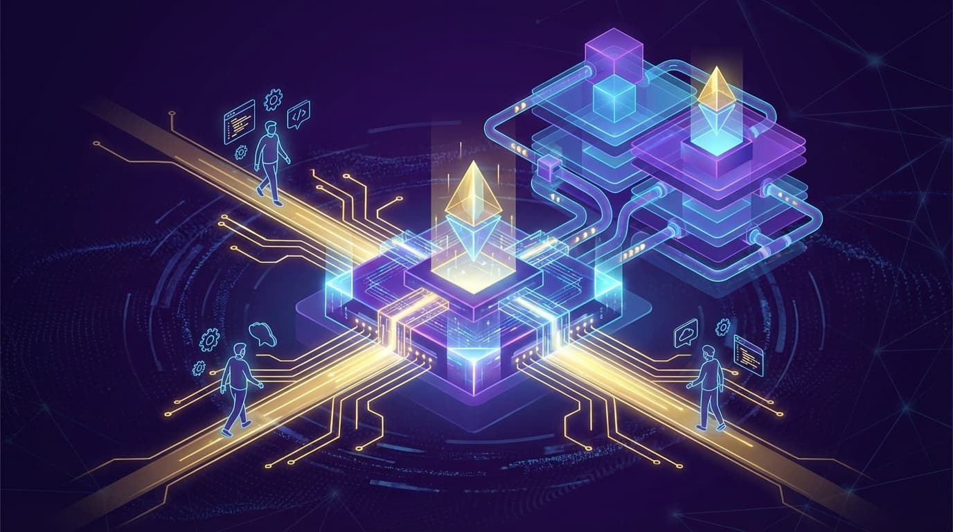 プラットフォームエンジニアリングを表す抽象的なデジタルアートイラスト