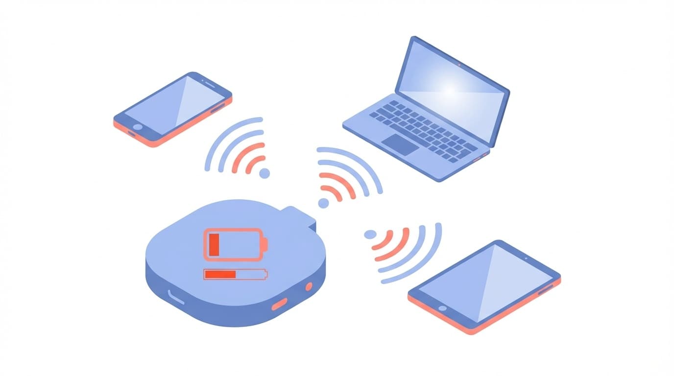 ポケットWi-Fiルーターに複数端末が接続してデータ残量が減っているイラスト