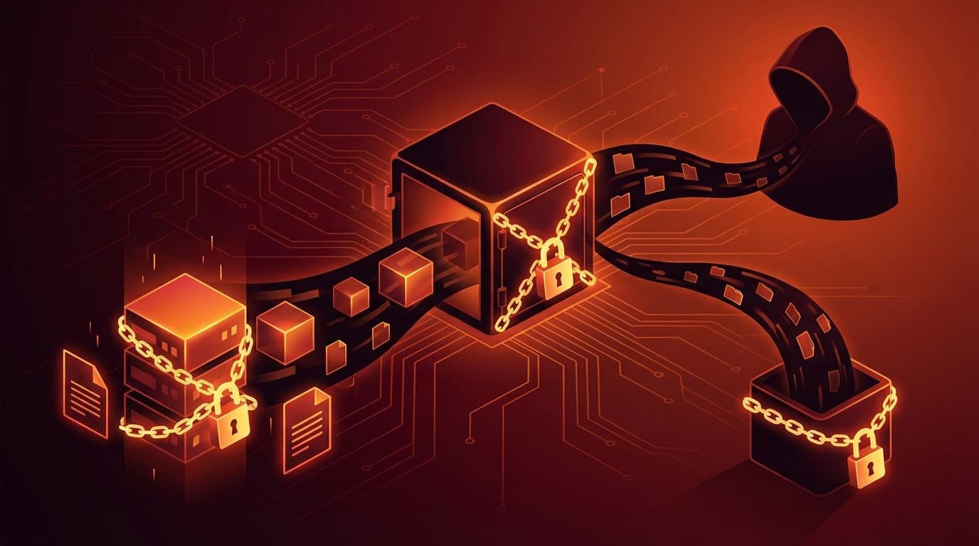 ランサムウェアと二重脅迫の概念を表すサイバーセキュリティイラスト