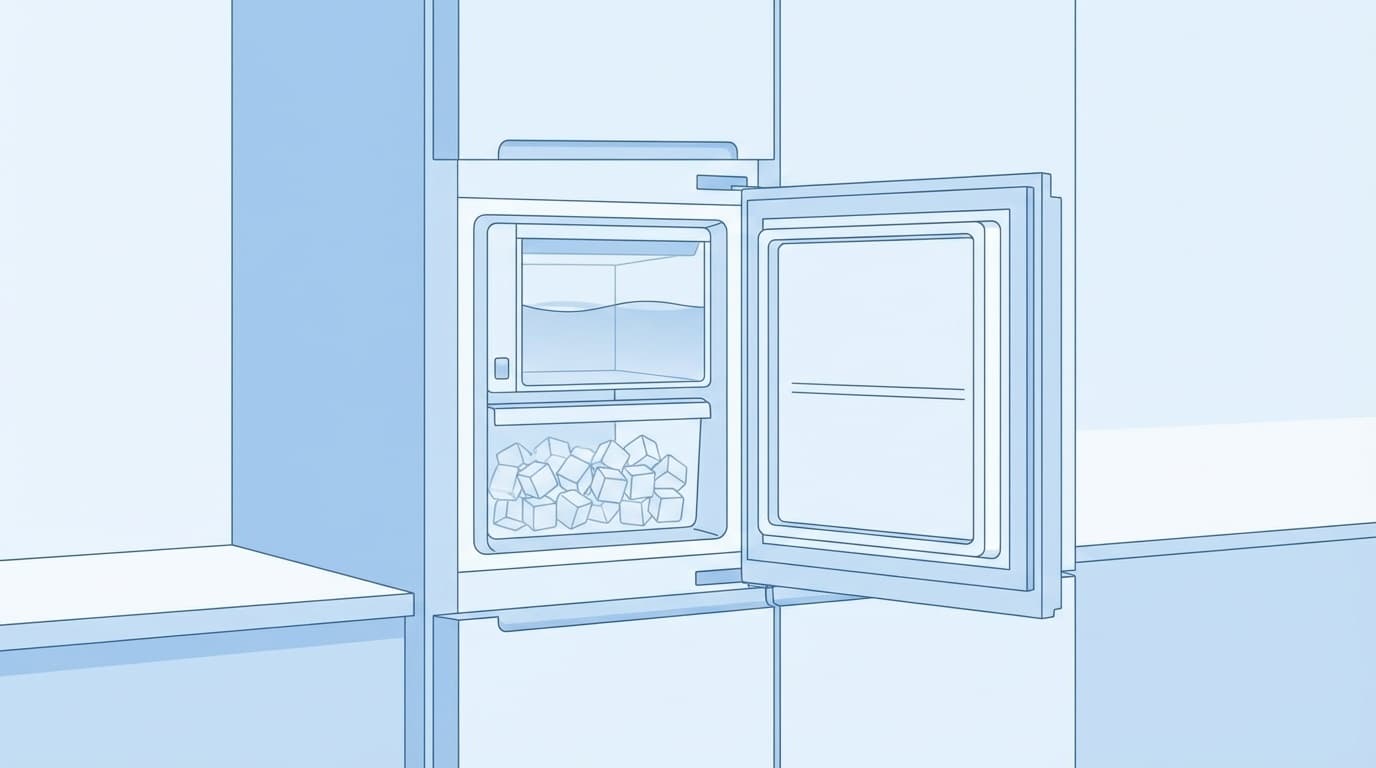 冷蔵庫の自動製氷機と給水タンクのイメージイラスト