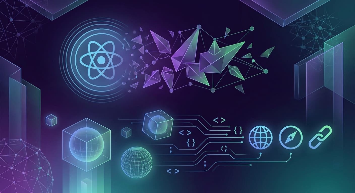 Reactから新しいフレームワークへの進化を示す抽象的なビジュアル