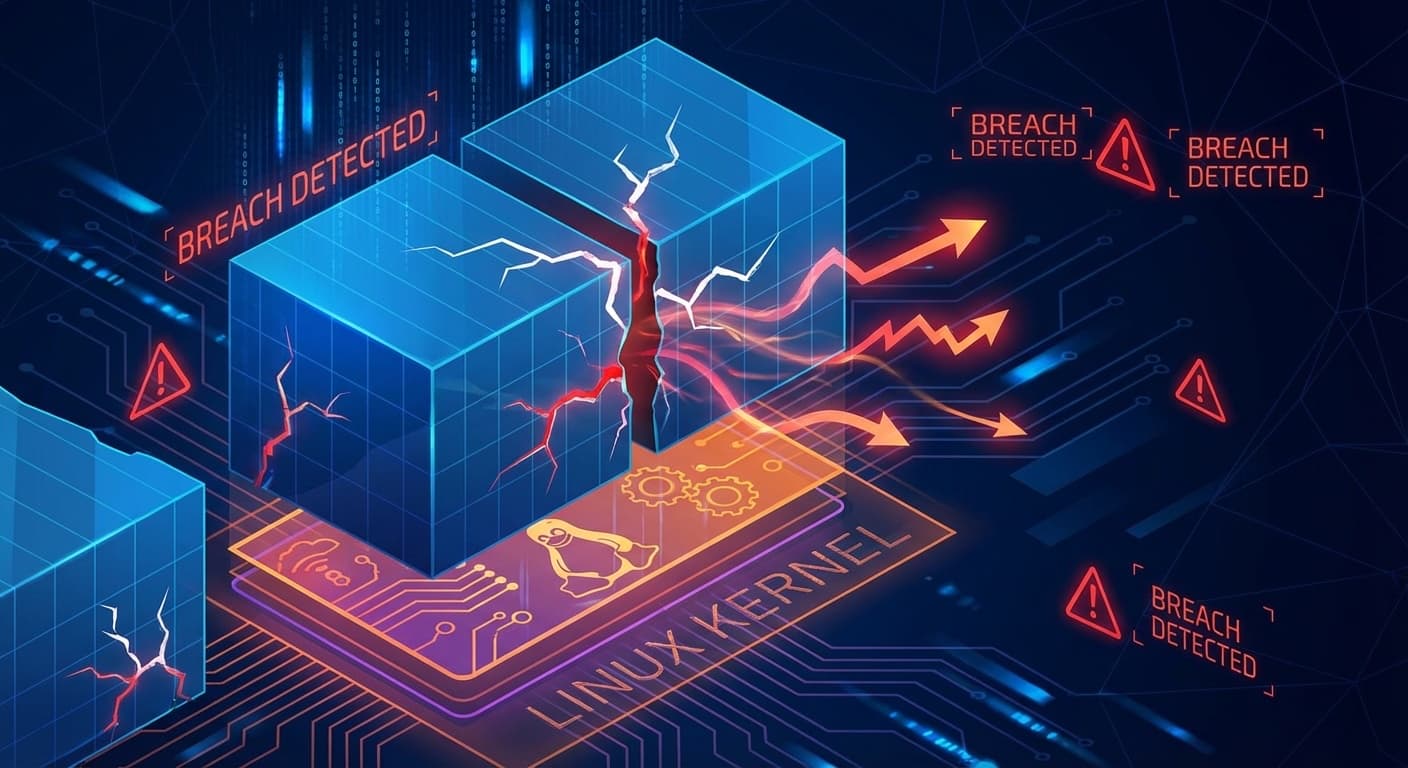 コンテナからの脅威エスケープを示すセキュリティ概念図